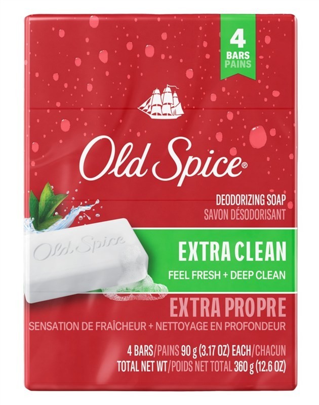 Old Spice Bar Soap 3.17oz Extra Clean 4 Count each pack *Three Pack*